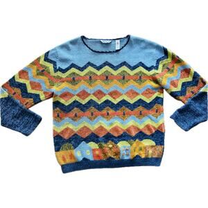 Vintage Chevron Village Women's Sweater Petite Large Cropped Slouch Grunge